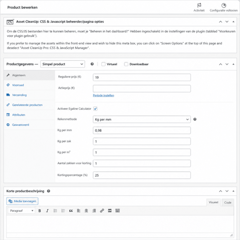 WooCommerce Egaline Calculator WordPress admin interface overview