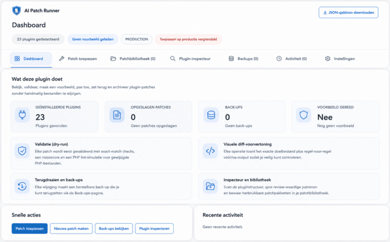 AI Patch Runner WordPress admin interface overview