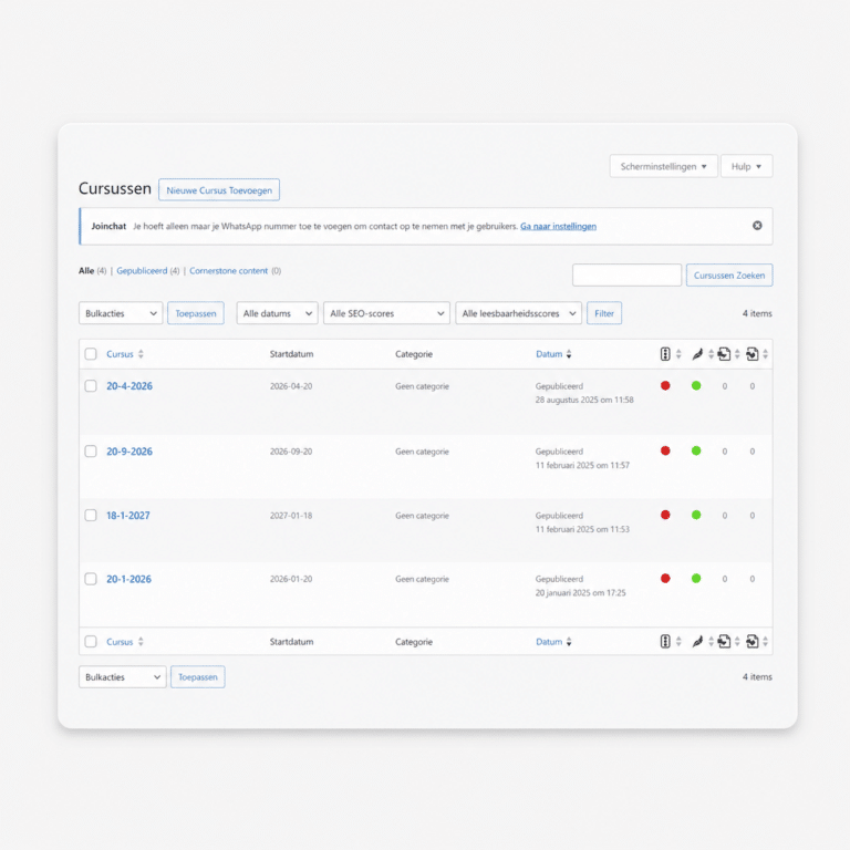 Course Dates Manager WordPress admin interface overview