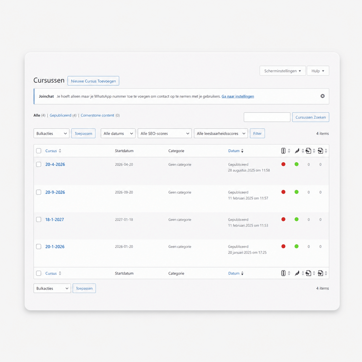 Course Dates Manager WordPress admin interface overview