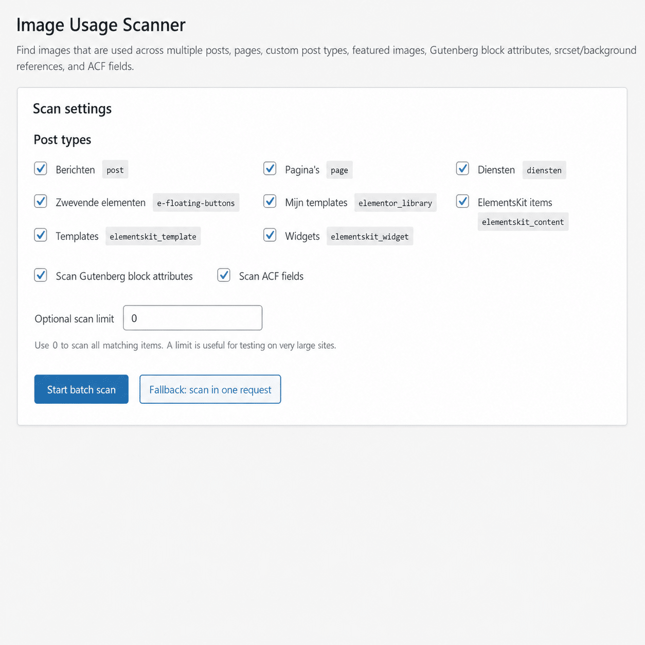 Image Usage Scanner WordPress admin interface overview