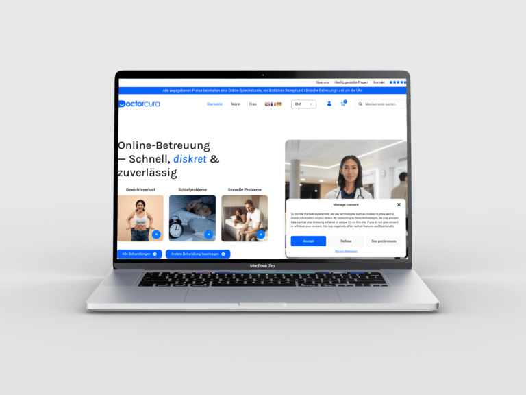 Doctorcura care website homepage shown on desktop