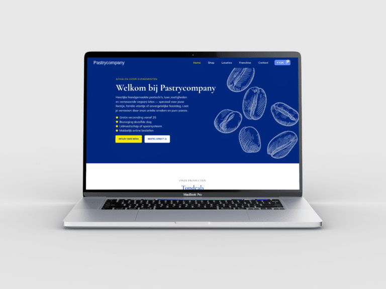 Pastrycompany webshop homepage shown on desktop