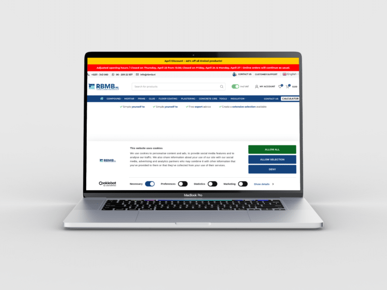 RBMB WooCommerce webshop homepage shown on desktop
