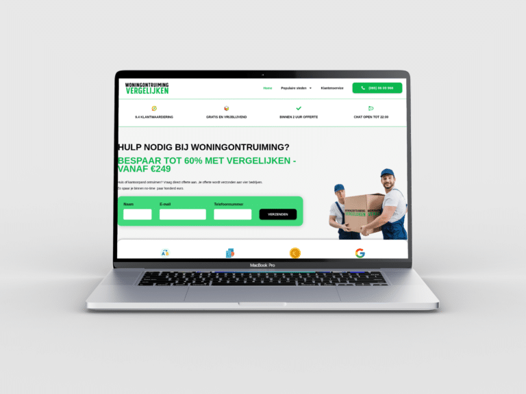 Woningontruimingvergelijken website homepage shown on desktop
