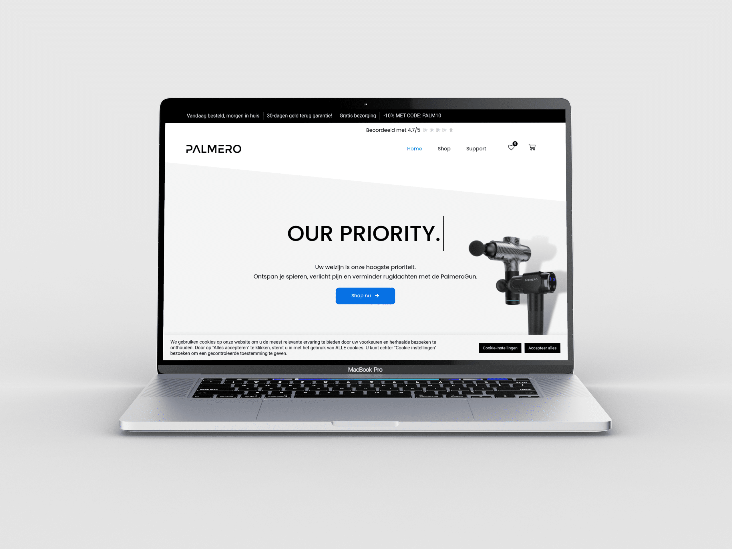 Palmeroshop care website homepage shown on desktop