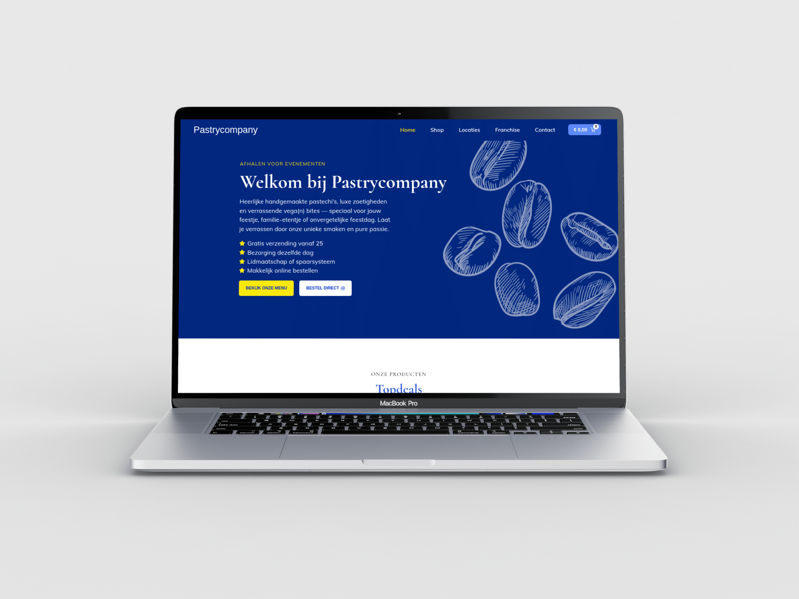 Pastrycompany webshop homepage shown on desktop